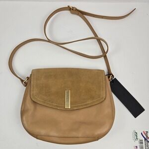 Halston Heritage Tan Leather Suede Crossbody Bag MH2667M1 Gold Hardware NEW